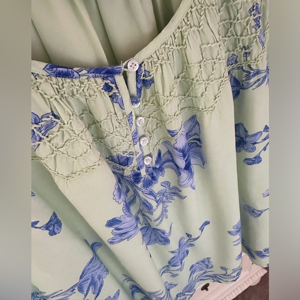 Talbots Light Green and Blue Floral Blouse - Picture 2 of 3